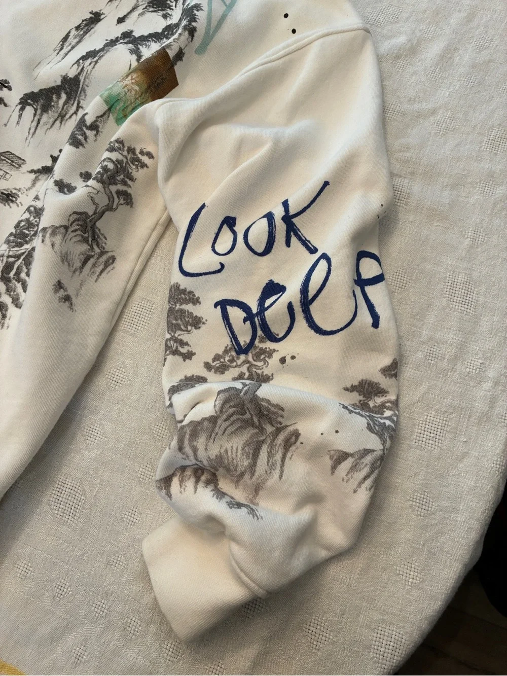 Zara Cream Graphic Crewneck with Multicolor Prints
